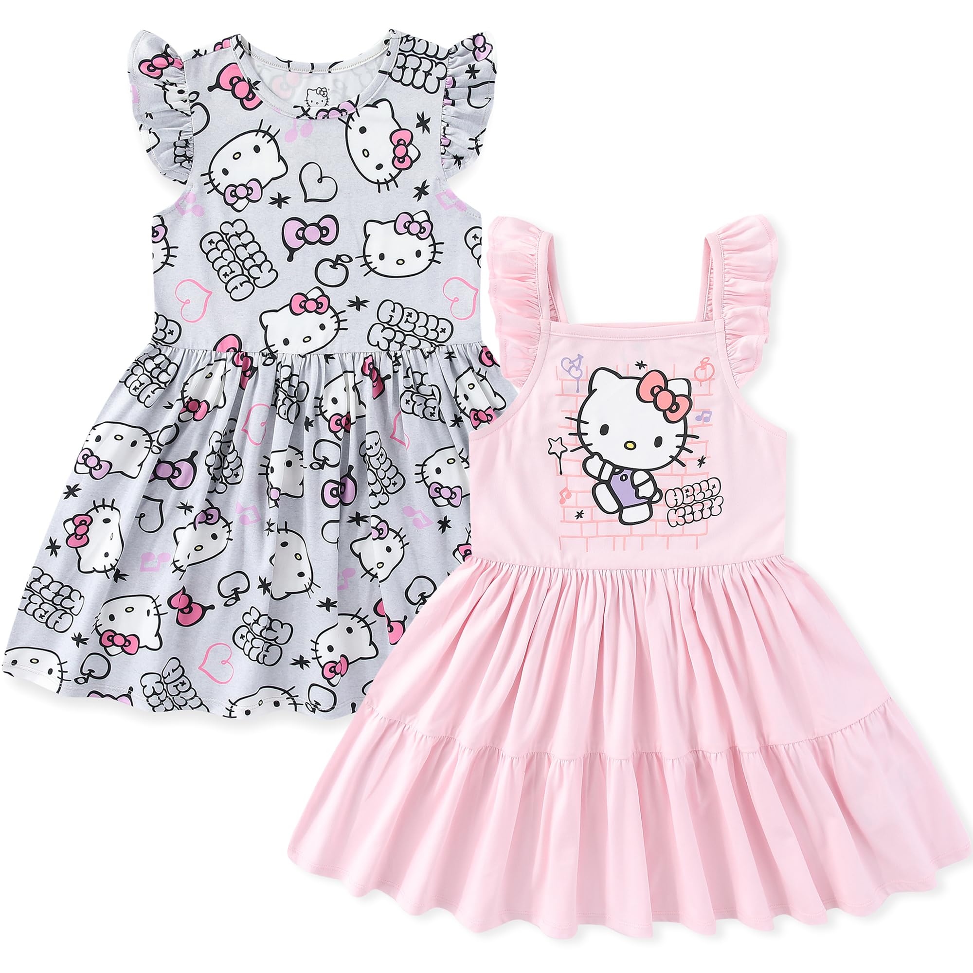 Sanrio Hello Kitty Two Girls Dresses for (Girls), 2 Pack, Sizes 2T-8